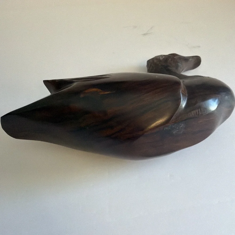 Vintage Hand Carved Iron Wood Duck Decoy Mid Century Home Decor Art